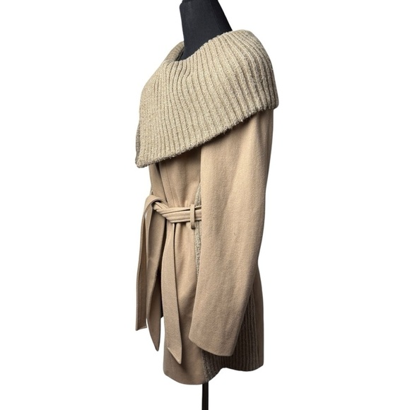 Anthropologie Elevenses Women's SZ M Judith Shawl Camel Wool Blend Belted Coat - Picture 3 of 13